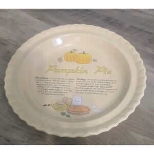 Vintage Pumpin Pie Plate With The Recipe On The Plate Ceramic